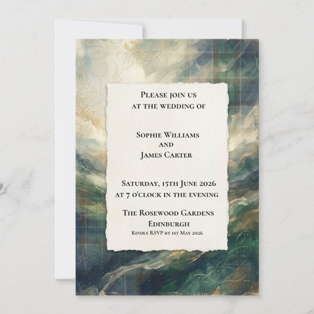 Highland Landscape Thistle Scottish Wedding Invitation (Front)