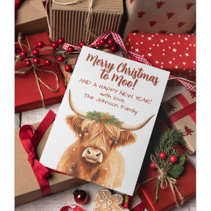 Highland Miniature Cow Festive Christmas Greenery Card