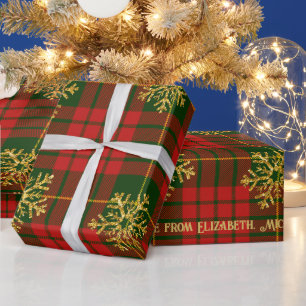 Highland Noel Tartan Gold Snowflake Personalised Wrapping Paper