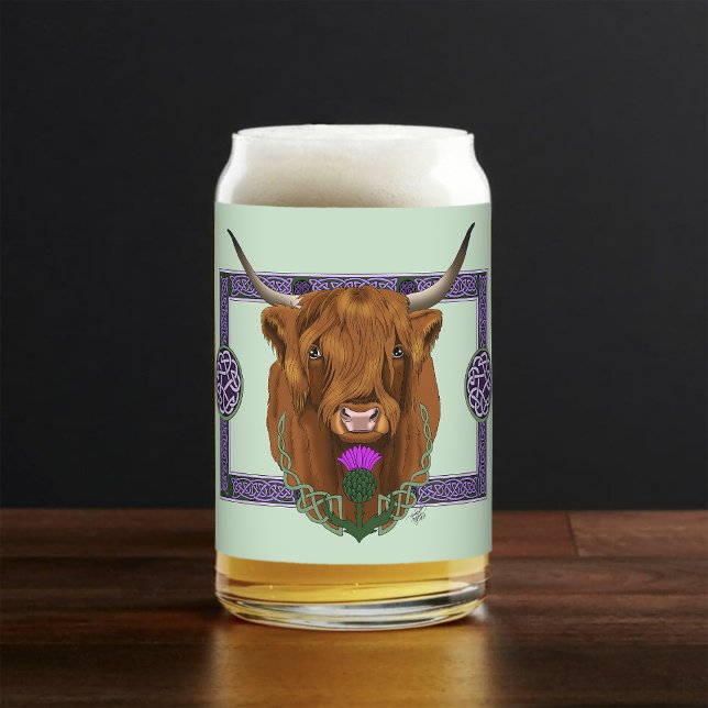 Highland Scottish Cow Purple Celtic Knot Work Can Glass (Creator Uploaded)