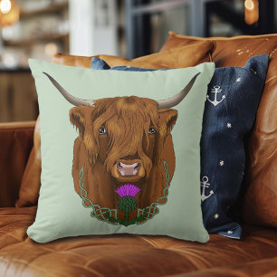 Highland Scottish Cow Purple Celtic Knot Work Cushion