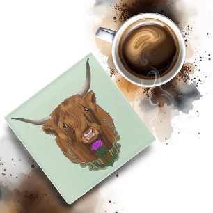 Highland Scottish Cow Purple Celtic Knot Work Glass Coaster