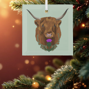 Highland Scottish Cow Purple Celtic Knot Work Glass Tree Decoration