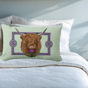 Highland Scottish Cow Purple Celtic Knot Work Lumbar Cushion