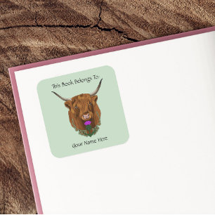 Highland Scottish Cow Purple Celtic Knot Work Square Sticker