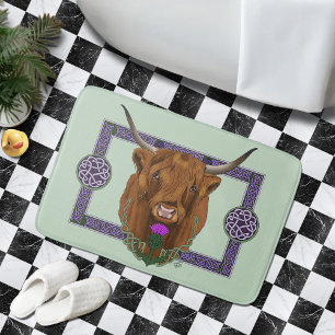 Highland Scottish Cow Purple Celtic Thistle Bath Mat
