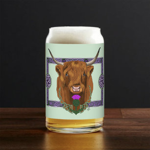 Highland Scottish Cow Purple Celtic Thistle Can Glass