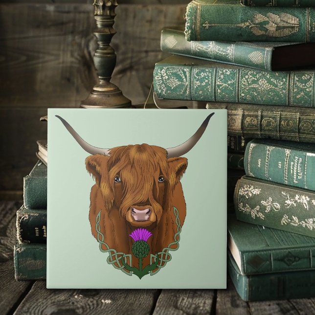 Highland Scottish Cow Purple Celtic Thistle Ceramic Tile (Creator Uploaded)