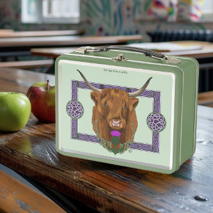 Highland Scottish Cow Purple Celtic Thistle Metal Lunch Box