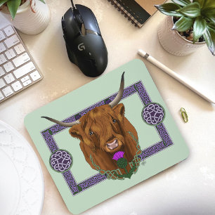 Highland Scottish Cow Purple Celtic Thistle Mouse Pad