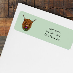 Highland Scottish Cow Purple Celtic Thistle Return Address Label
