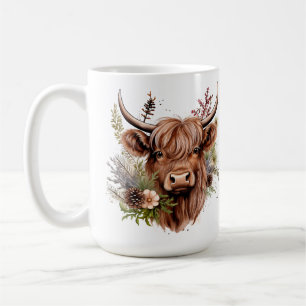Highland Scottish Cow with Flowers Customizable Coffee Mug