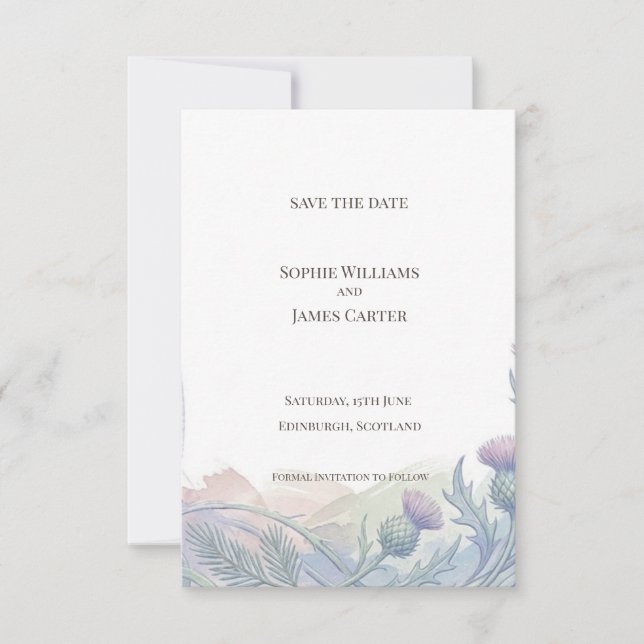 Highland Thistle Landscape Save the Date Card (Front)
