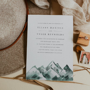 Highland   Watercolor Mountain Range Wedding Invitation