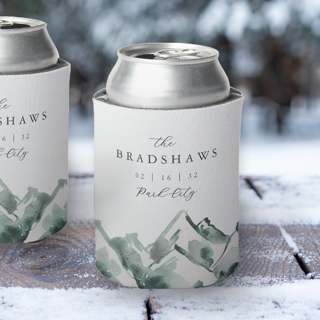 Highland | Watercolor Mountain Wedding Favour Can Cooler (Creator Uploaded)