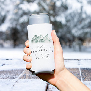 Highland   Watercolor Mountain Wedding Favour Seltzer Can Cooler