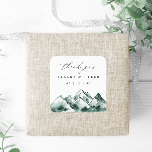 Highland   Watercolor Mountain Wedding Thank You Square Sticker