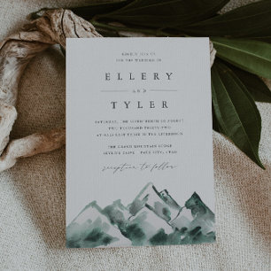 Highland Winter Watercolor Mountain Wedding Invitation