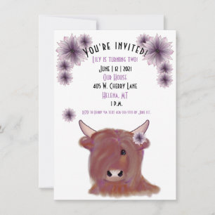 Highlander Cow Birthday Invitation Customisable