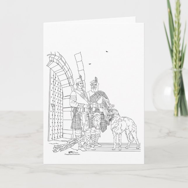 Highlanders with a Scottish Deerhound  Card (Front)