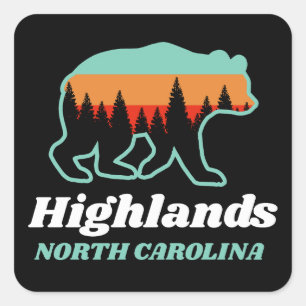 Highlands North Carolina NC Bear Retro Vintage Square Sticker