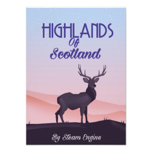 Highlands Of Scotland Stag travel poster