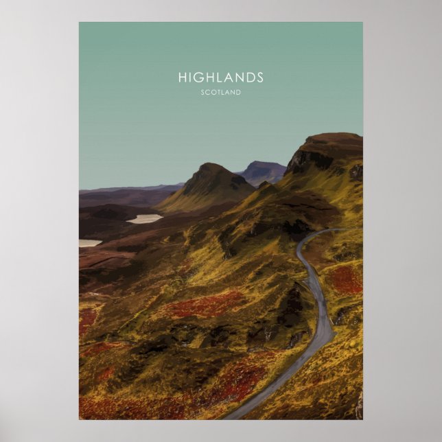 Highlands, Scotland Travel Illustration Poster (Front)