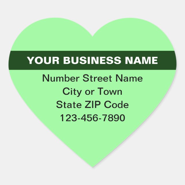 Highlighted Business Name on Light Green Heart Sticker (Front)