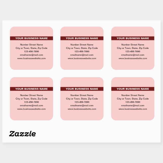 Highlighted Business Name on Light Red Square Sticker (Sheet)