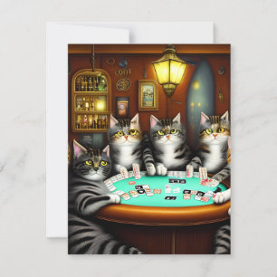 Highly Detailed Cats Playing Poker Card