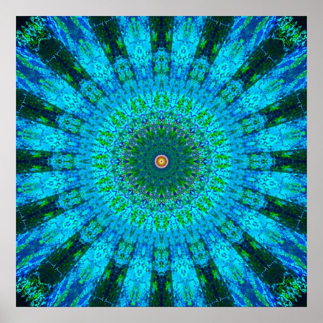 Highly Detailed Green and Blue Mandala Poster (Front)