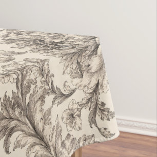 Highly Detailed Victorian Botanical Engraving Tablecloth