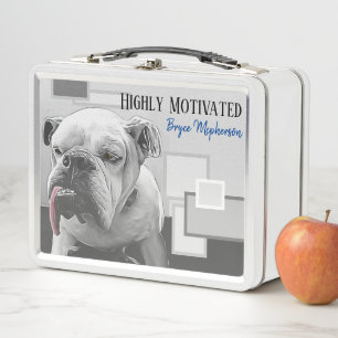 Highly Motivated, sleepy bulldog with pink tongue Metal Lunch Box