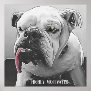 Highly motivated stylized grumpy bulldog poster