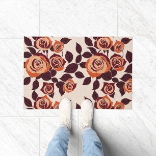 Highly Stylised Roses In Shades Of Orange Doormat