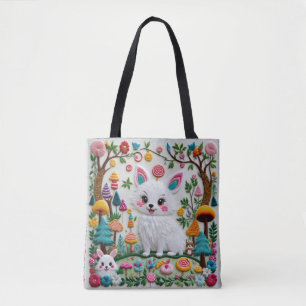 Highly Textured Embroidery Kawaii Animals Pattern Tote Bag