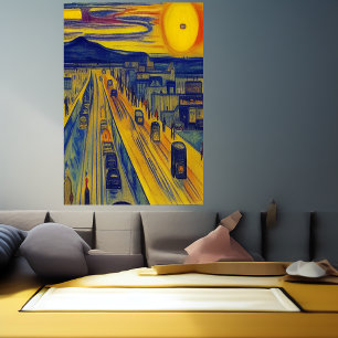 Highway and the city   AI Art  Poster