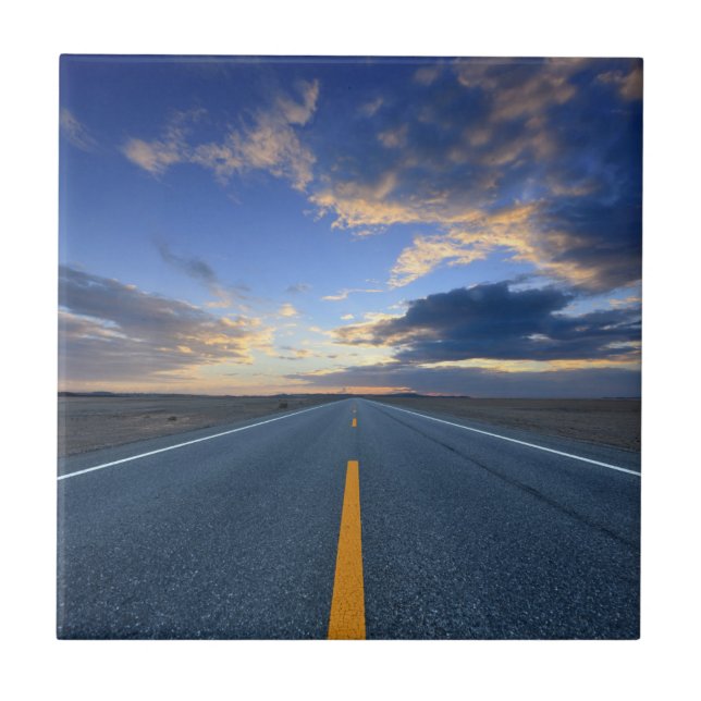 Highway at Sunrise Day Ceramic Tile (Front)