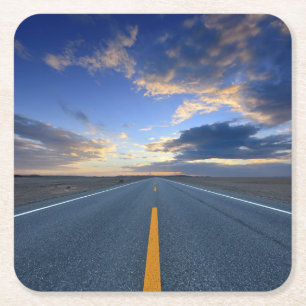 Highway at Sunrise Day Square Paper Coaster