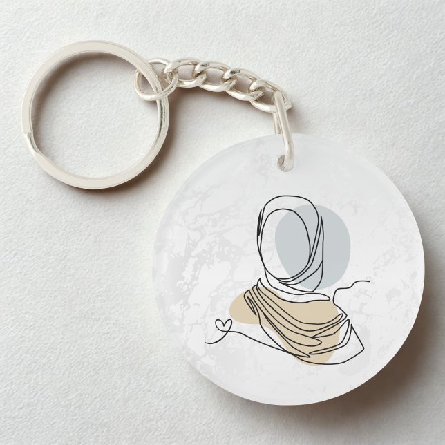 Hijab Line Art Marble Keychain | Acrylic Keychain (Creator Uploaded)