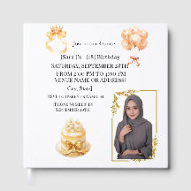 Hijabi 18th Birthday Photo Guest Book | Gold & Flo