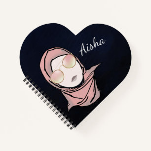 Hijabi Illustration   Customisable Heart Shaped Notebook