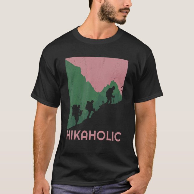 Hikaholic Hiking Trekking Mountains T-Shirt (Front)