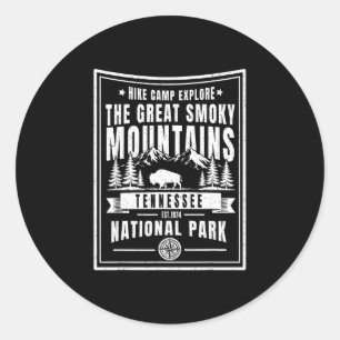 Hike camp explore the great smoky mountains est classic round sticker