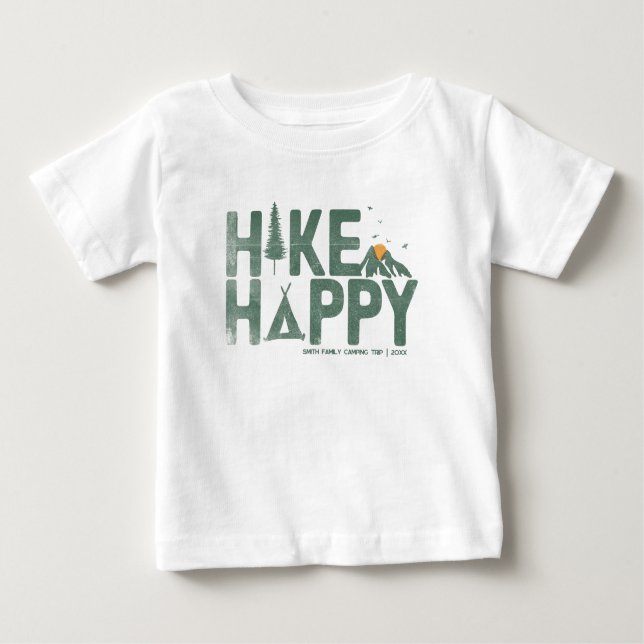 Hike Happy Camper Hiker Hiking Family Personalised Baby T-Shirt (Front)