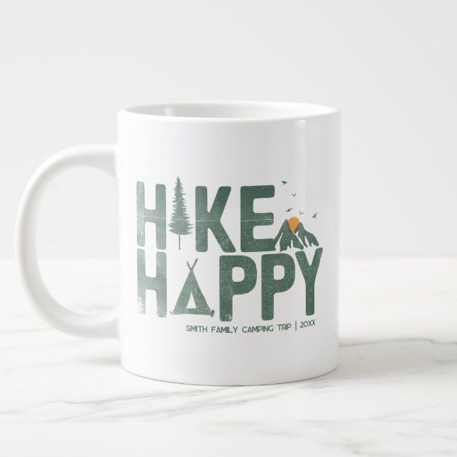 Hike Happy Camper Hiker Hiking Family Personalised Large Coffee Mug (Left)