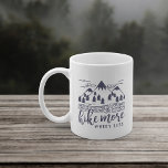 Hike More, Worry Less Coffee Mug<br><div class="desc">Hike more, worry less. Cute hiking themed mug features the words to live by in hand lettered navy blue lettering with a vintage distressed effect Perfect for avid hikers, outdoorswomen and anyone who'd rather be out on the trails, this mug features the quote beneath an illustrated outdoors scene with snow...</div>