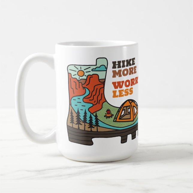 Hike More Worry Less Funny Camping Mug (Left)