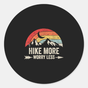 Hike more worry less retro mountain hiking graphic classic round sticker