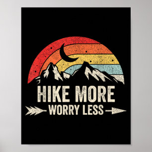 Hike more worry less retro mountain hiking graphic poster